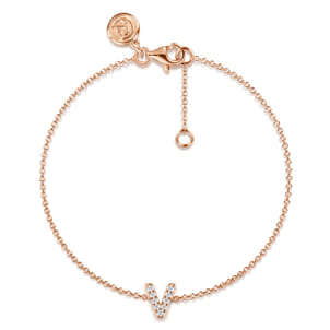 14K Pink Gold Diamond V Initial Chain Bracelet