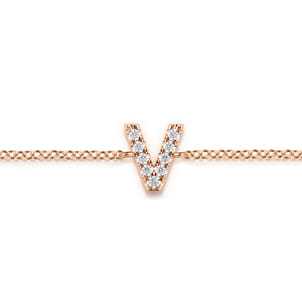 14K Pink Gold Diamond V Initial Chain Bracelet