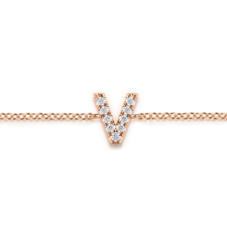 14K Pink Gold Diamond V Initial Chain Bracelet - 0.06 ct - Shot 2