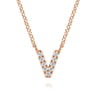 14K Pink Gold Diamond V Initial Pendant Necklace - 0.06 ct