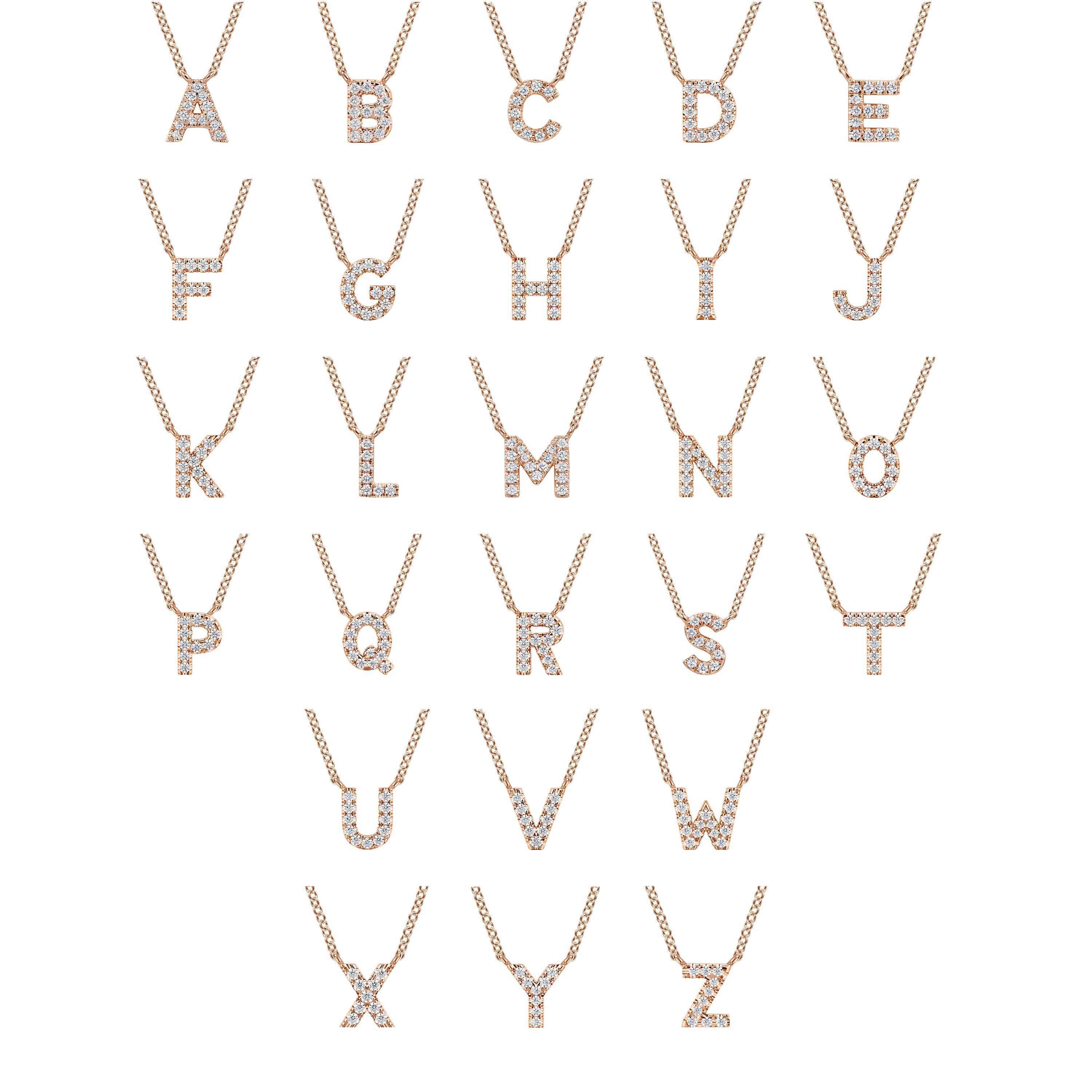 14K Pink Gold Diamond V Initial Pendant Necklace - 0.06 ct - Shot 4