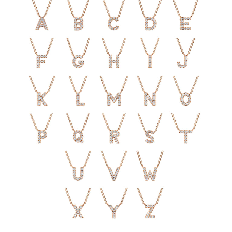 14K Pink Gold Diamond V Initial Pendant Necklace - 0.06 ct - Shot 4