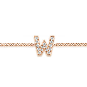 14K Pink Gold Diamond W Initial Chain Bracelet