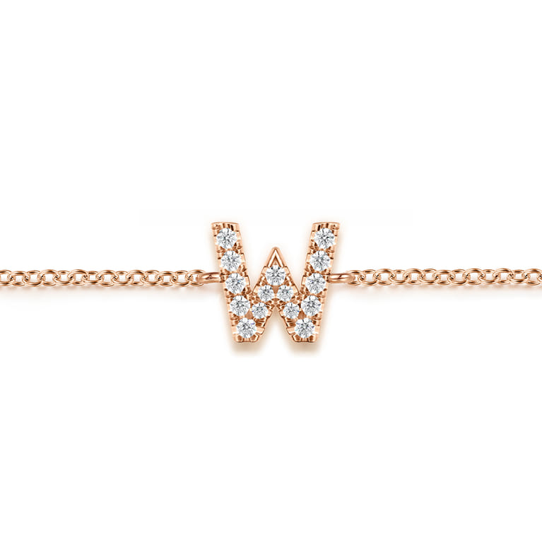 14K Pink Gold Diamond W Initial Chain Bracelet - 0.08 ct - Shot 2