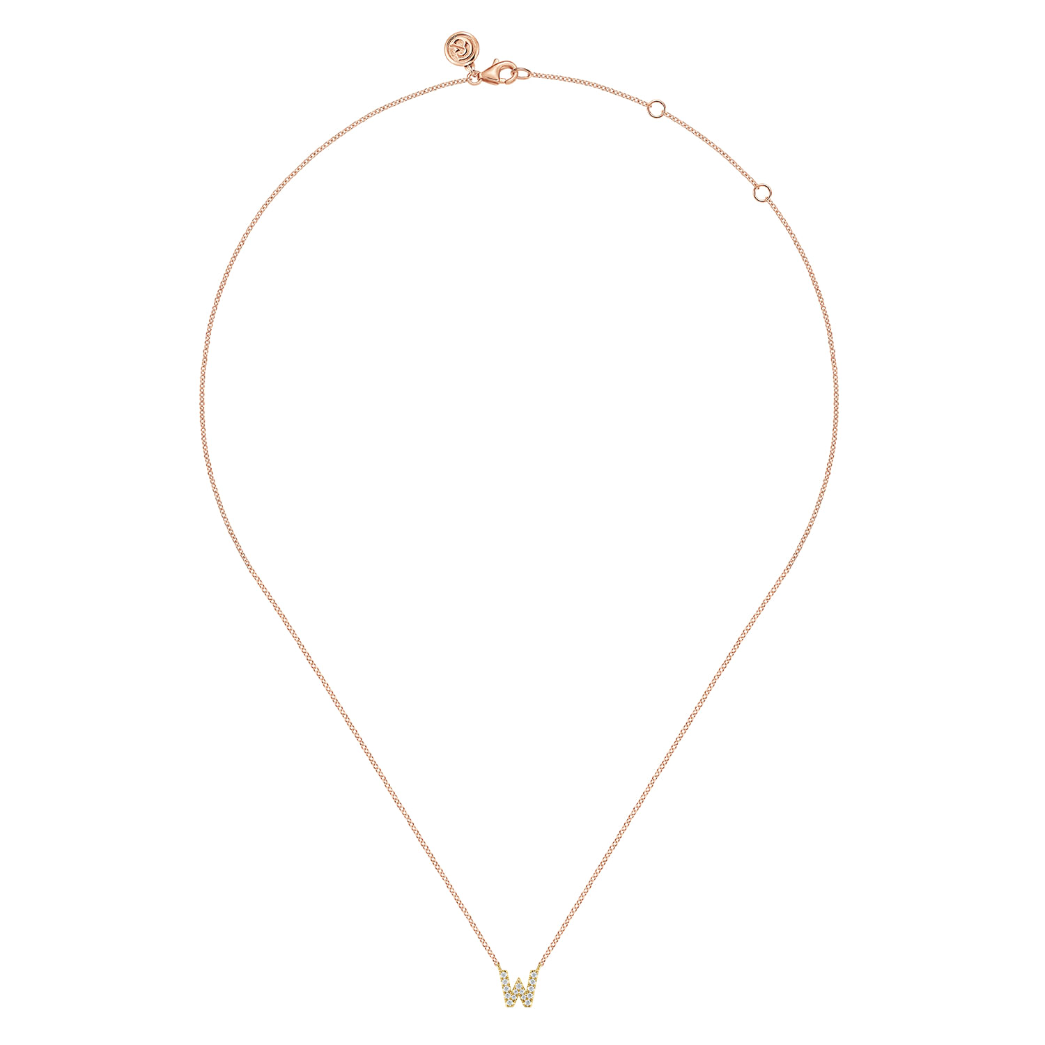 14K Pink Gold Diamond W Initial Pendant Necklace
