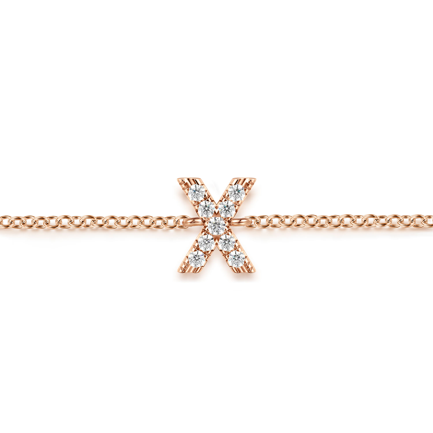 14K Pink Gold Diamond X Initial Chain Bracelet