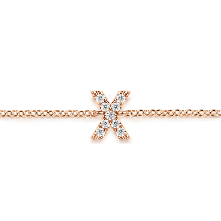 14K Pink Gold Diamond X Initial Chain Bracelet - 0.06 ct - Shot 2