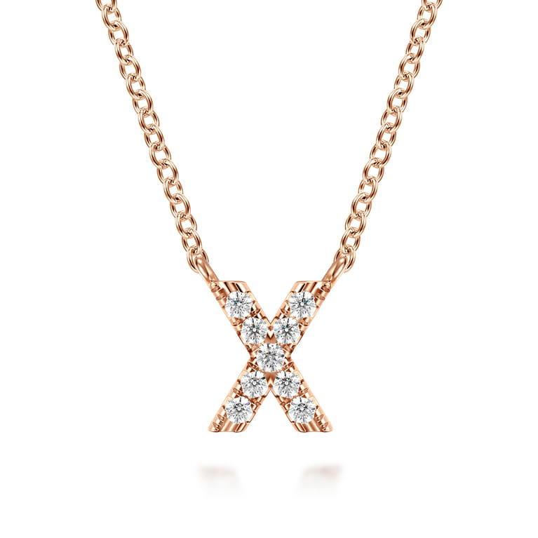 14K Pink Gold Diamond X Initial Pendant Necklace - 0.06 ct - Shot 1