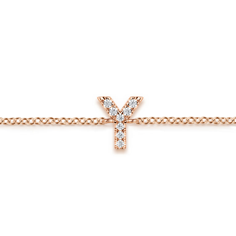 14K Pink Gold Diamond Y Initial Chain Bracelet - 0.04 ct - Shot 2