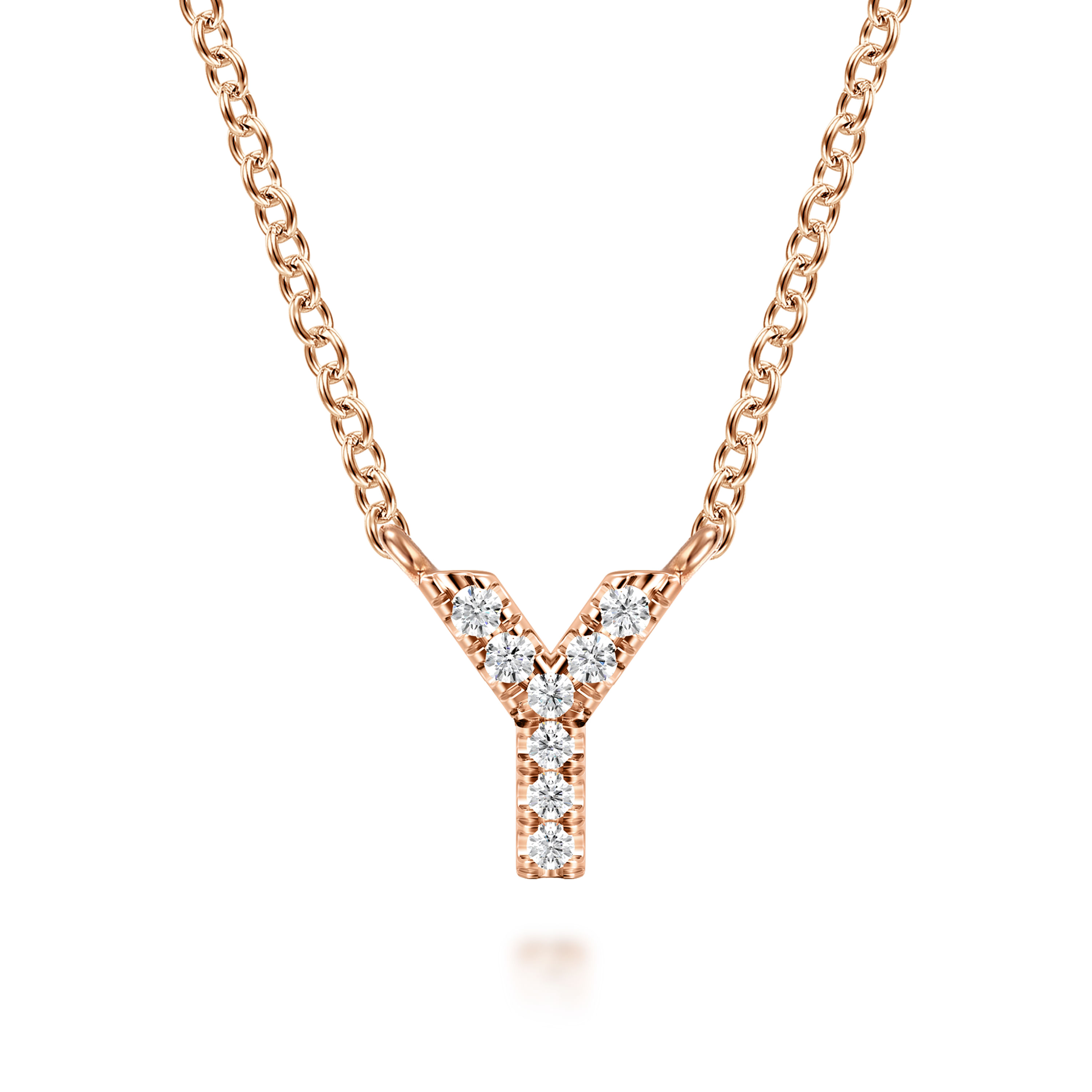 14K Pink Gold Diamond Y Initial Pendant Necklace
