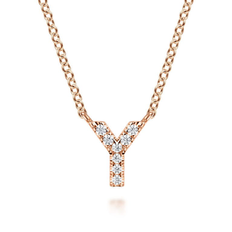 14K Pink Gold Diamond Y Initial Pendant Necklace - 0.04 ct - Shot 1