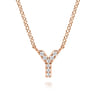 14K Pink Gold Diamond Y Initial Pendant Necklace - 0.04 ct