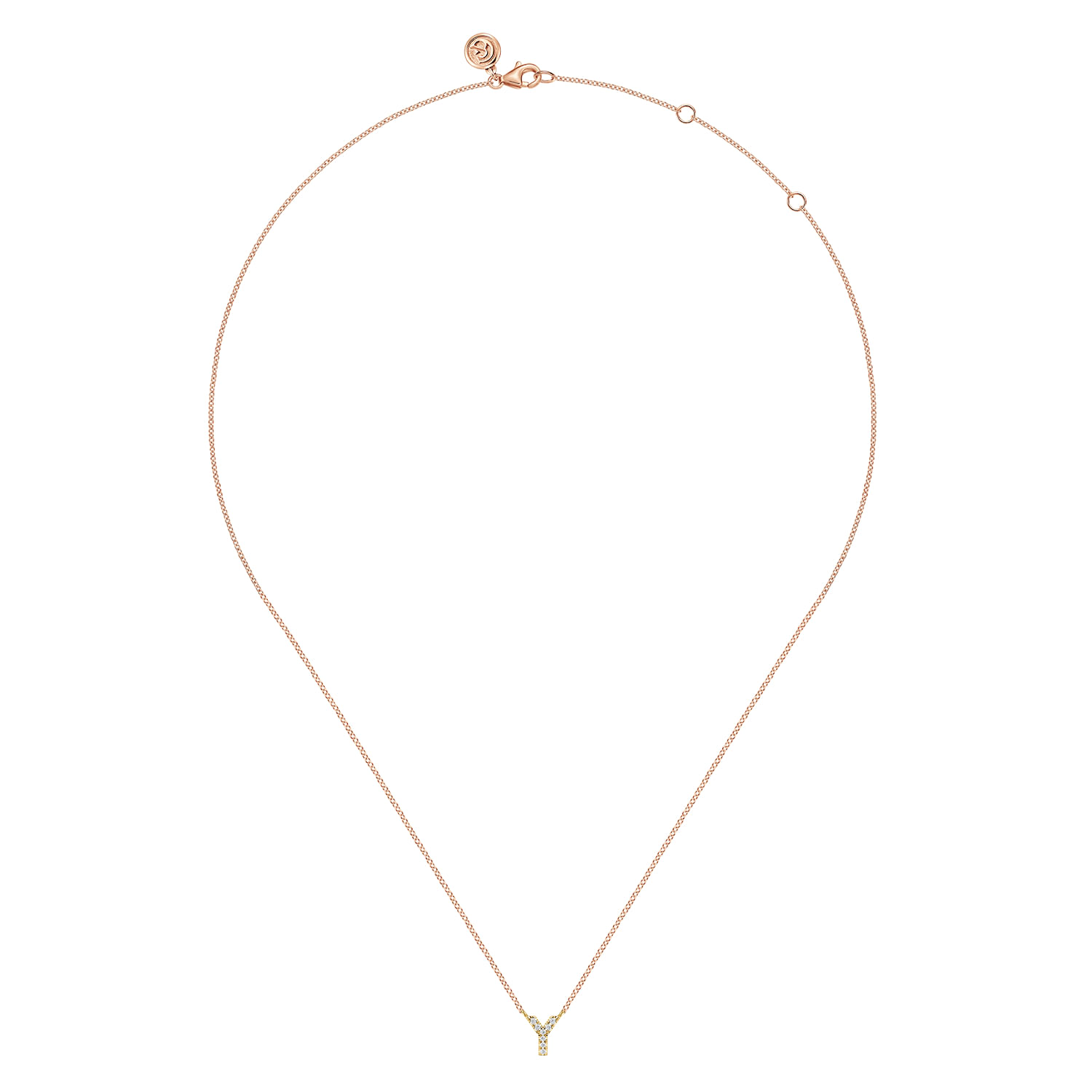 14K Pink Gold Diamond Y Initial Pendant Necklace