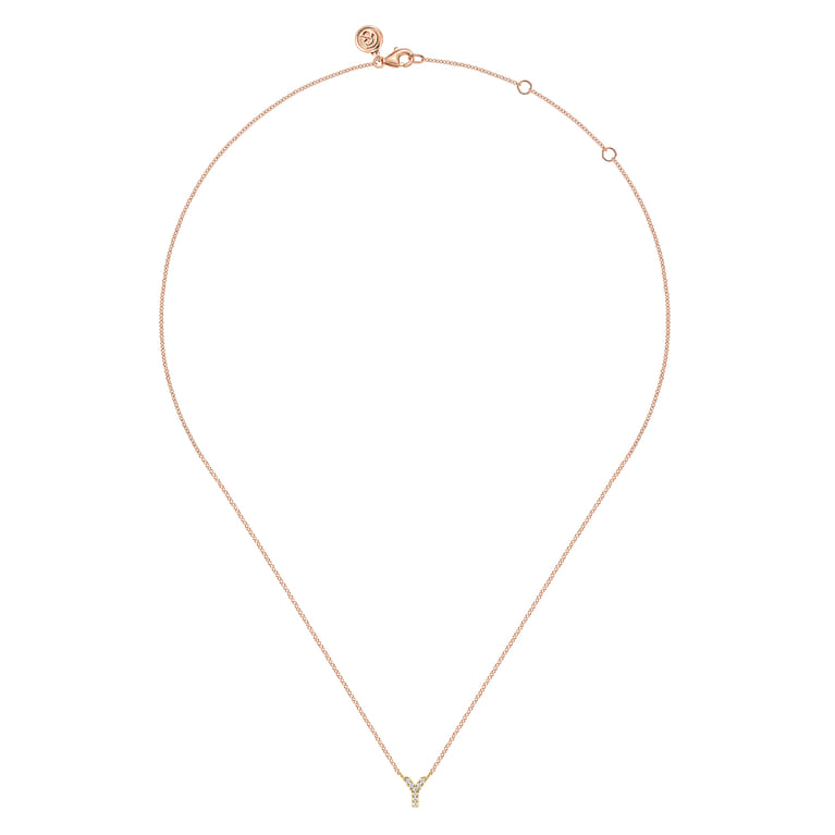 14K Pink Gold Diamond Y Initial Pendant Necklace - 0.04 ct - Shot 2