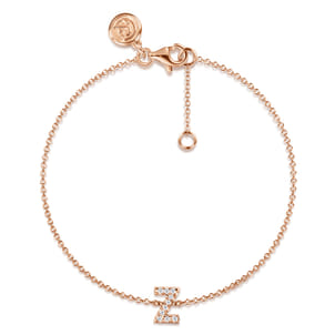 14K Pink Gold Diamond Z Initial Chain Bracelet