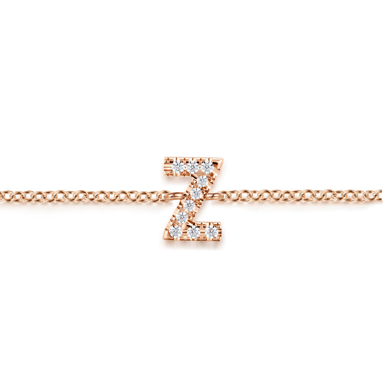 14K Pink Gold Diamond Z Initial Chain Bracelet - 0.06 ct - Shot 2