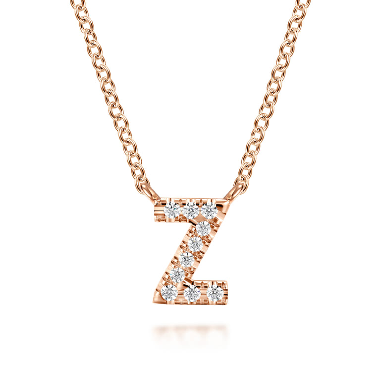 14K Pink Gold Diamond Z Initial Pendant Necklace - 0.06 ct - Shot 1