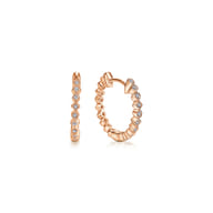 14K Rose Gold 15mm Huggie Alternating Square  Round Diamond Huggies