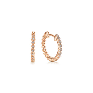 14K Rose Gold 15mm Huggie Alternating Square  Round Diamond Huggies