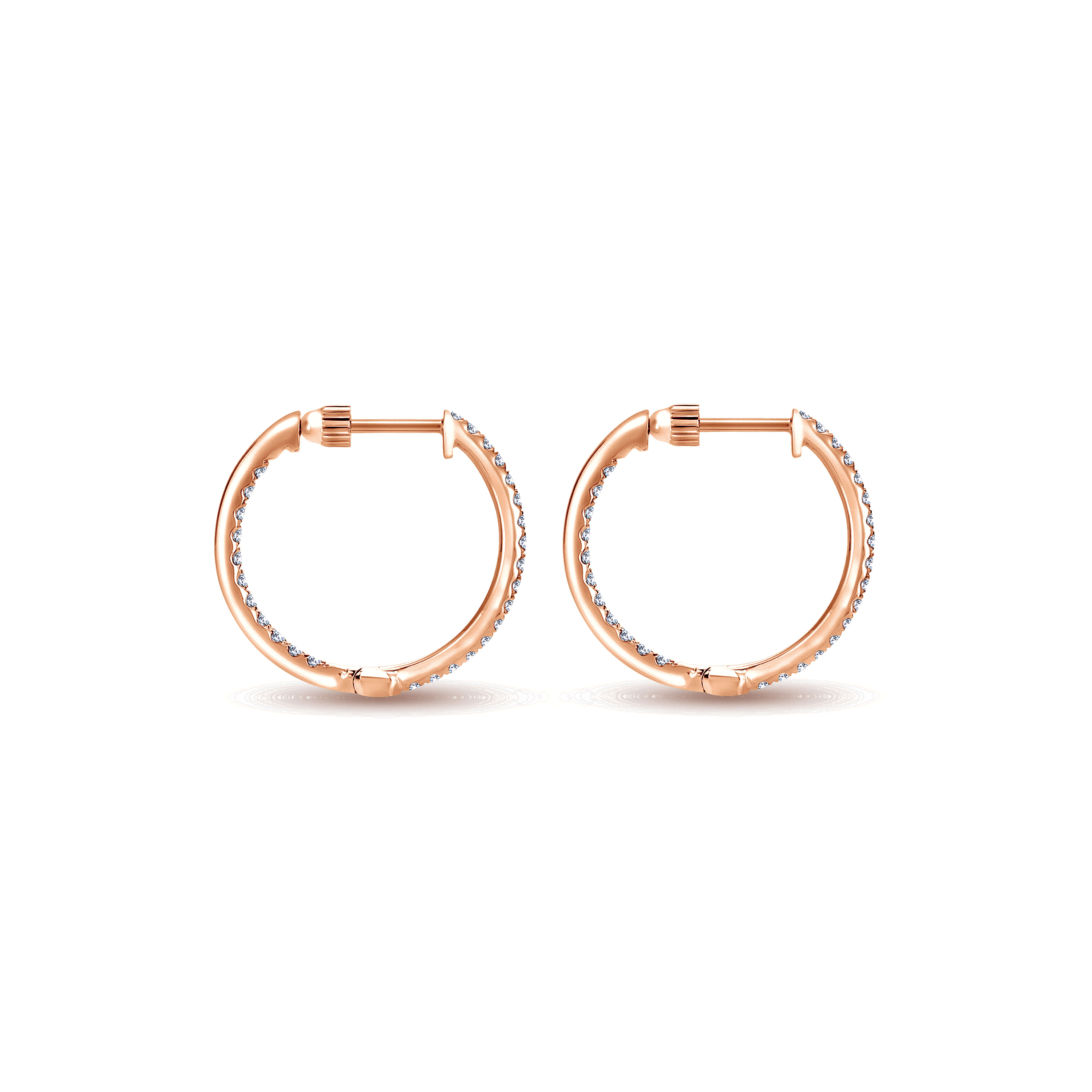 14K Rose Gold 20mm Round Inside Out Diamond Hoop Earrings