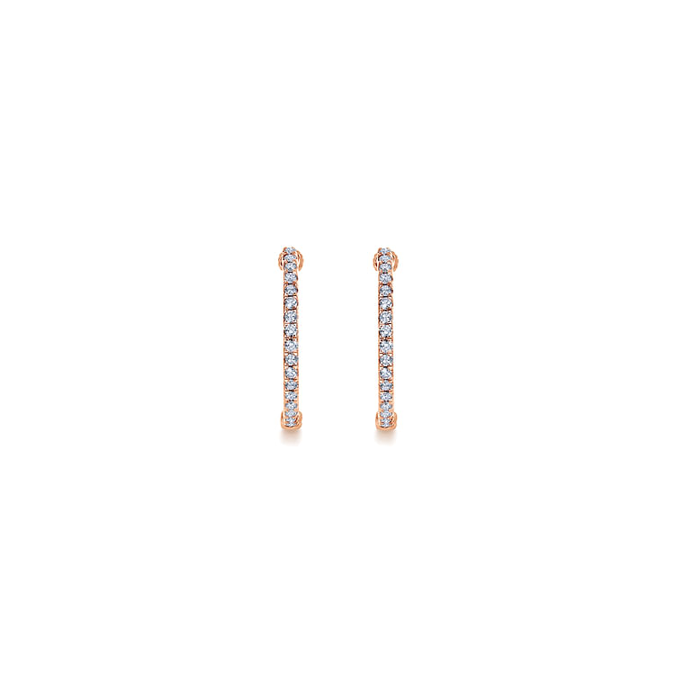 14K Rose Gold 20mm Round Inside Out Diamond Hoop Earrings