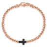 14K Rose Gold 4mm Beaded Mens Bracelet with Black Spinel Cross