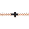 14K Rose Gold 4mm Beaded Mens Bracelet with Black Spinel Cross