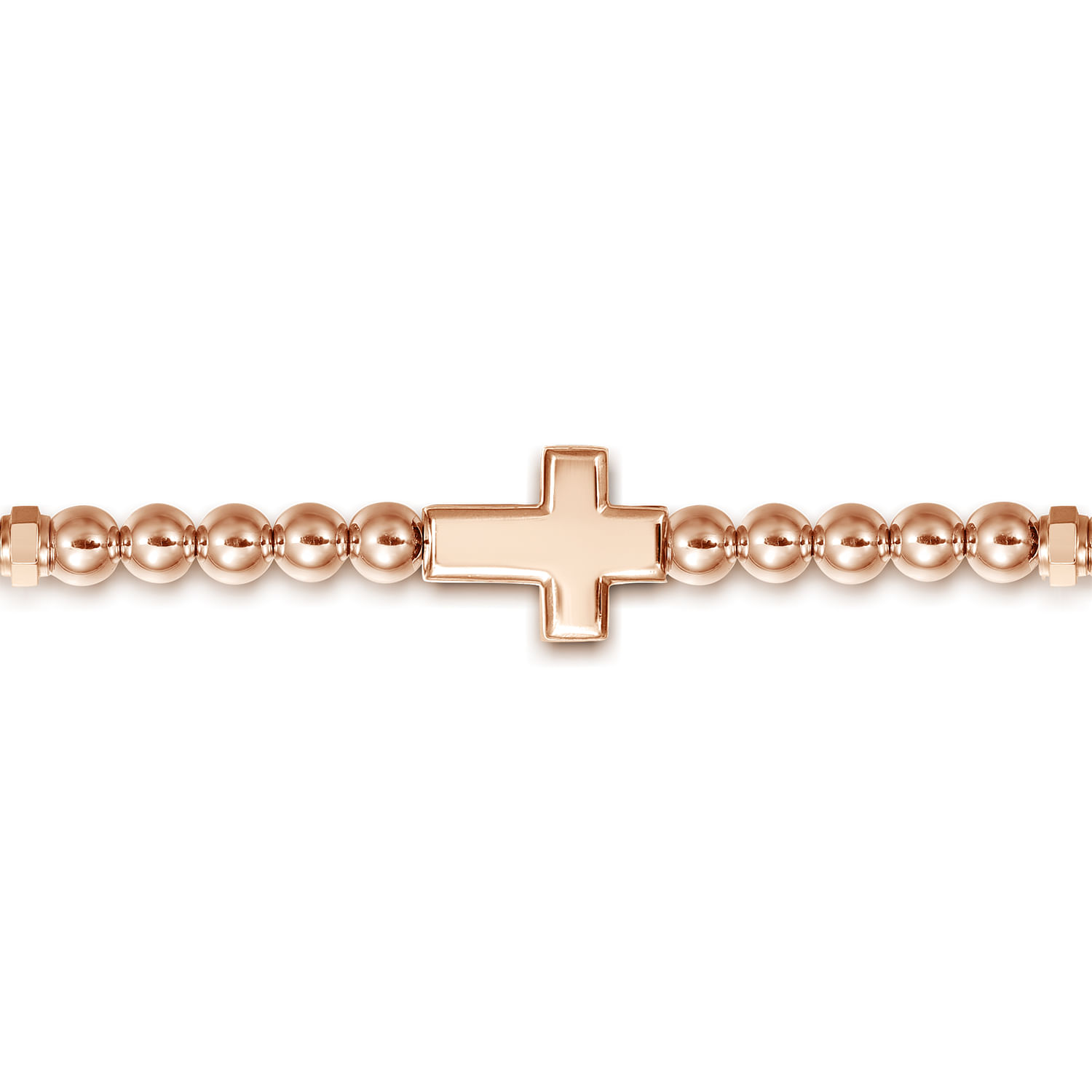 14K Rose Gold 4mm Beaded Mens Bracelet with Black Spinel Cross