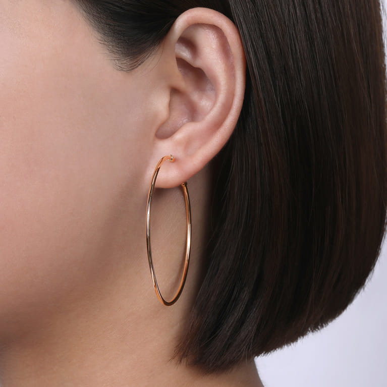 14K Rose Gold 50mm Round Classic Hoop Earrings - Shot 2