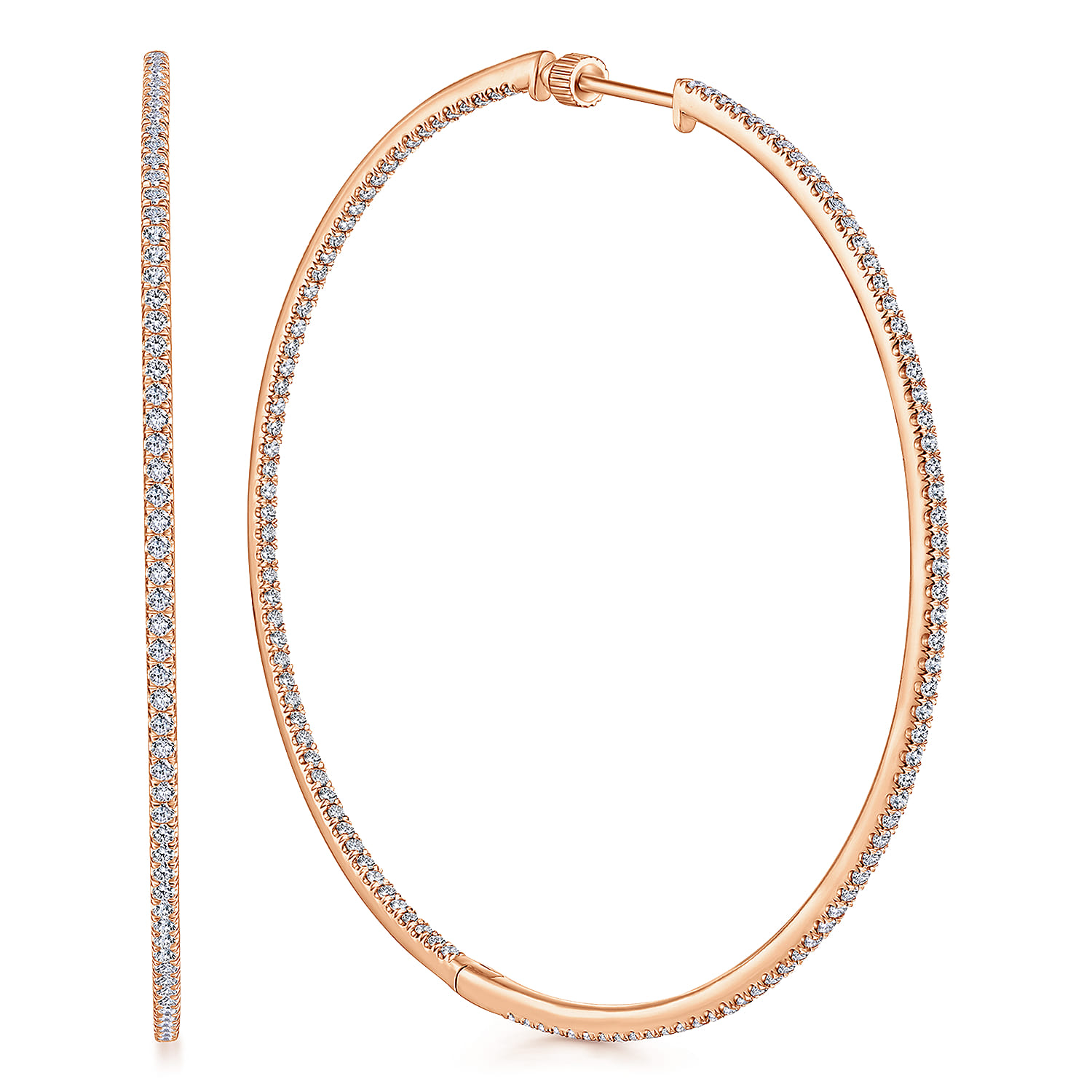 14K Rose Gold 70mm Classic Diamond Hoop Earrings - 3.4 ct - Shot 1