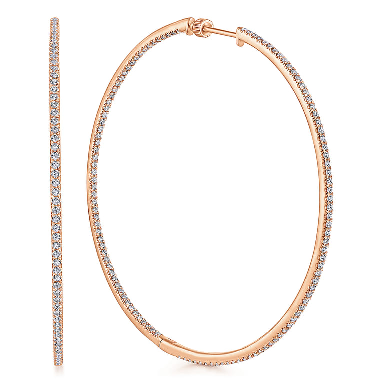 14K Rose Gold 70mm Classic Diamond Hoop Earrings - 3.4 ct - Shot 1
