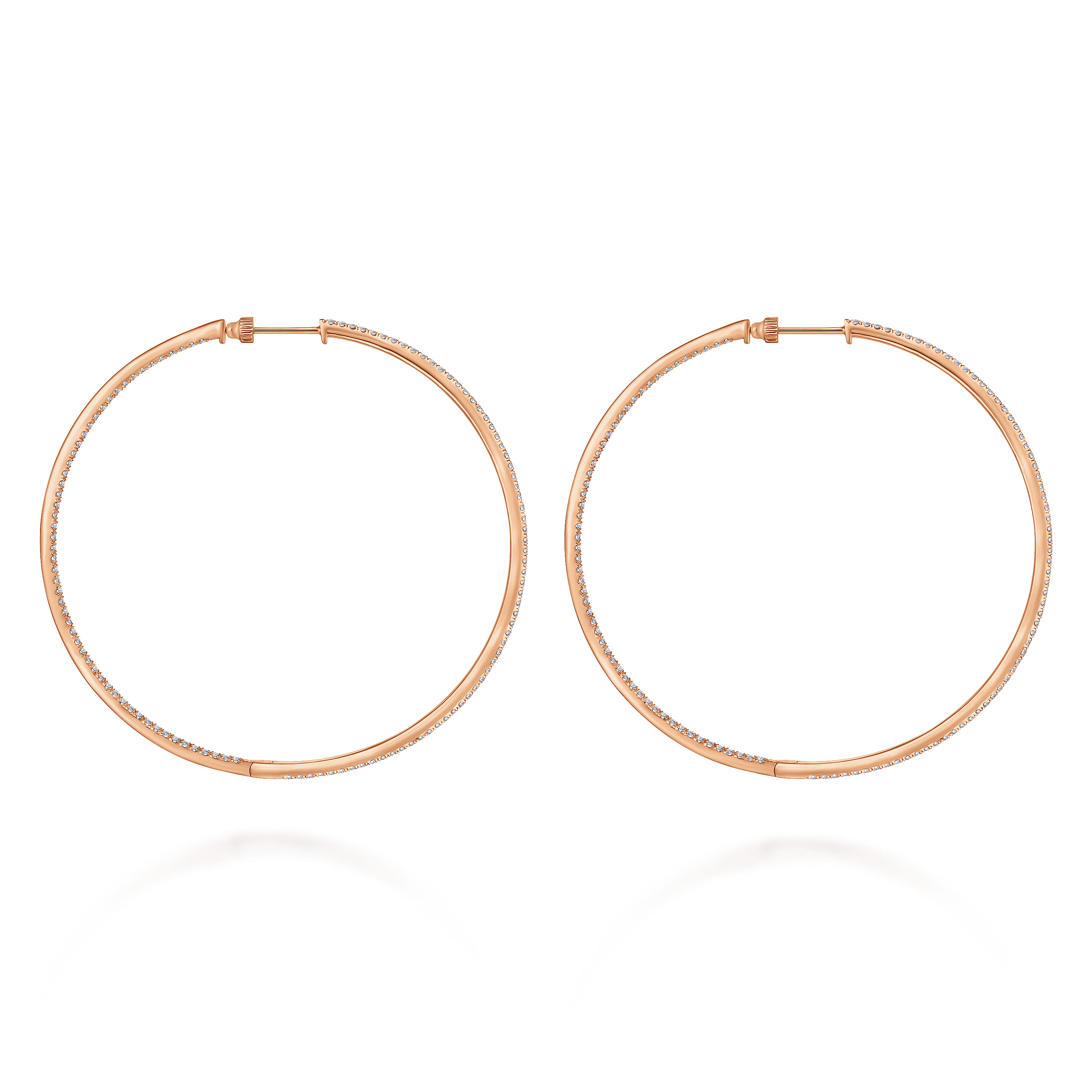 14K Rose Gold 70mm Classic Diamond Hoop Earrings - 3.4 ct - Shot 2