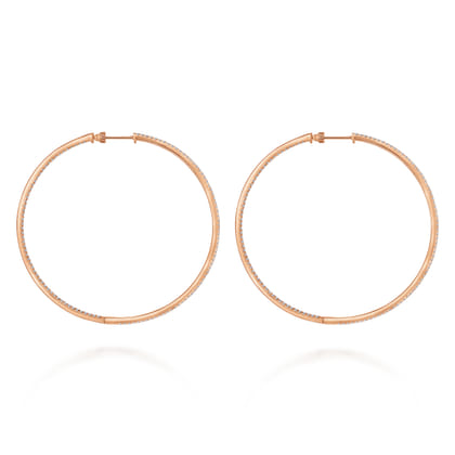 14K Rose Gold 70mm Classic Diamond Hoop Earrings