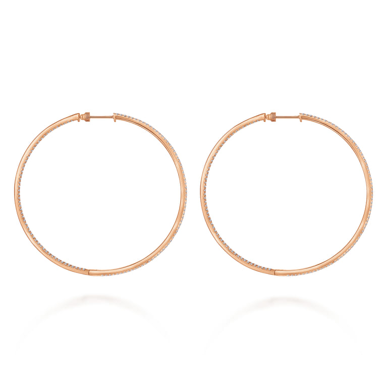 14K Rose Gold 70mm Classic Diamond Hoop Earrings - 3.4 ct - Shot 2