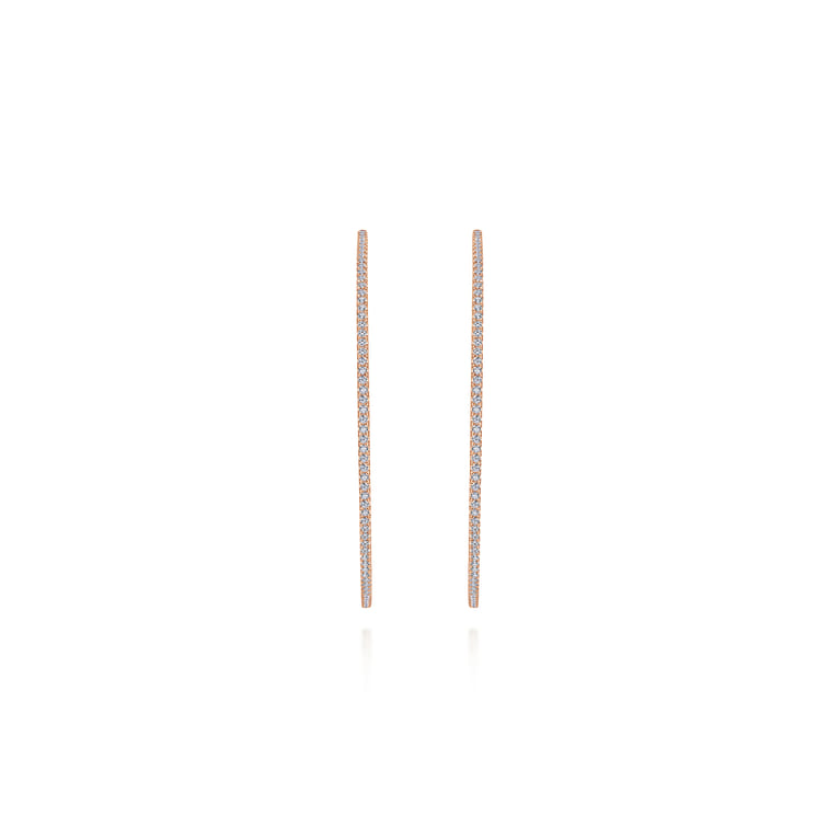 14K Rose Gold 70mm Classic Diamond Hoop Earrings - 3.4 ct - Shot 3