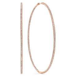 14K Rose Gold 80mm Round Inside Out Diamond Hoop Earrings