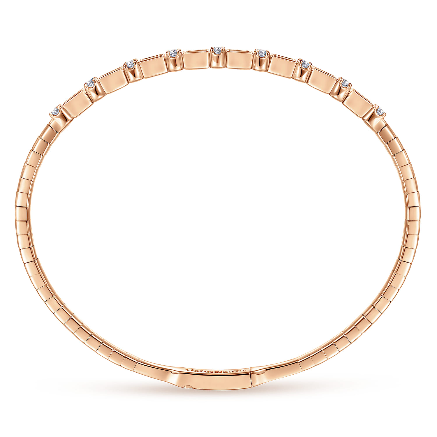 14K Rose Gold Alternating Baguette and Round Diamond Bangle - 0.85 ct - Shot 3
