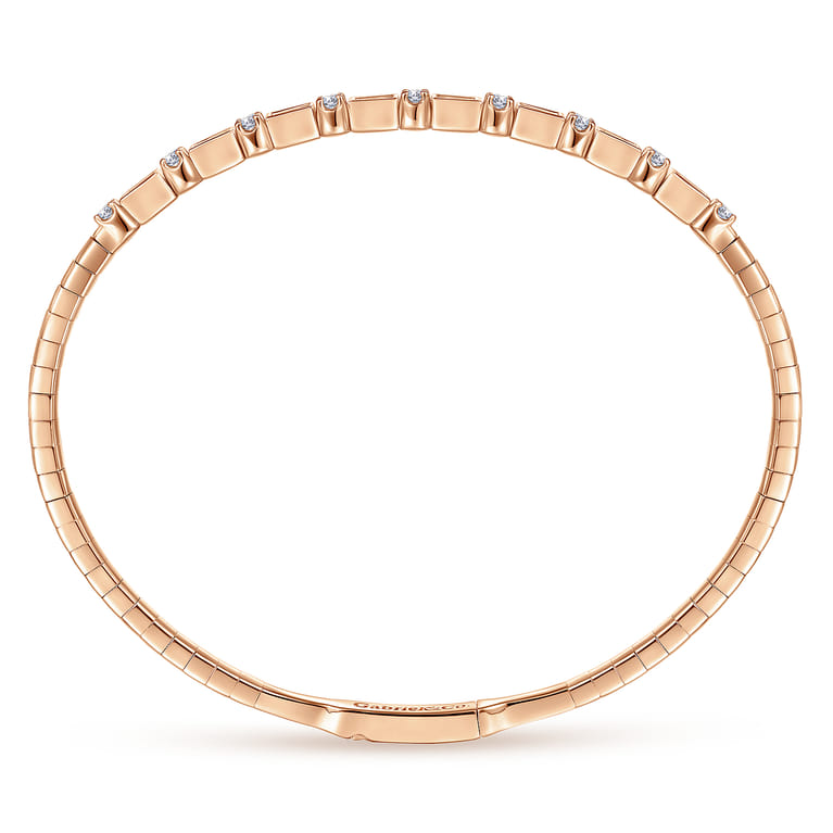 14K Rose Gold Alternating Baguette and Round Diamond Bangle - 0.85 ct - Shot 3