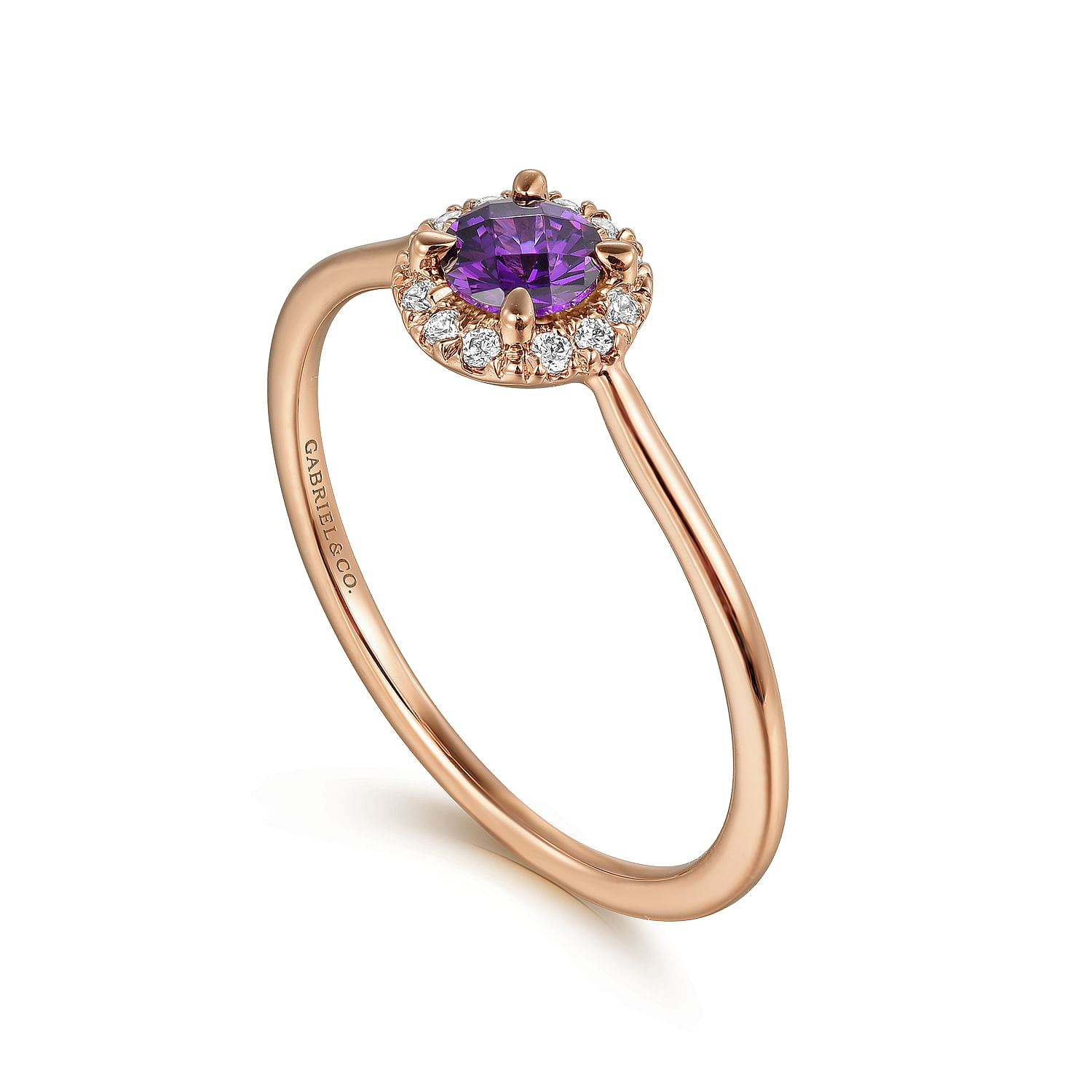 14K Rose Gold Amethyst and Diamond Halo Promise Ring - 0.06 ct - Shot 3