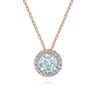 14K Rose Gold Aquamarine and Diamond Halo Pendant Necklace - 0.07 ct