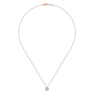 14K Rose Gold Aquamarine and Diamond Halo Pendant Necklace