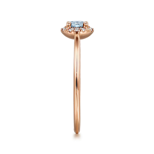 14K Rose Gold Aquamarine and Diamond Halo Promise Ring - 0.06 ct - Shot 4