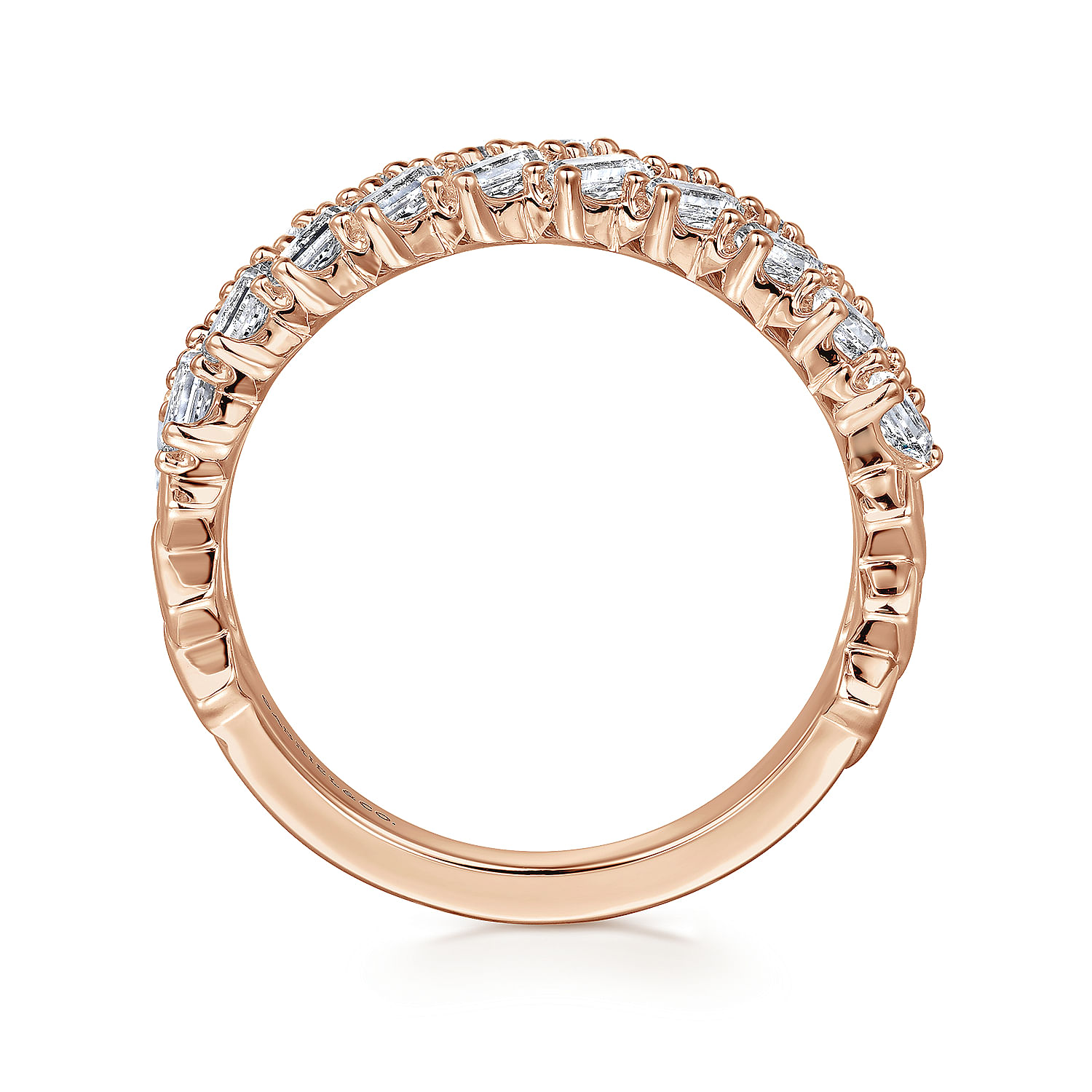 Fancy Wedding Ring in 14k Rose Gold with Baguette Natural Diamond at Gabriel & Co. - Shot 2