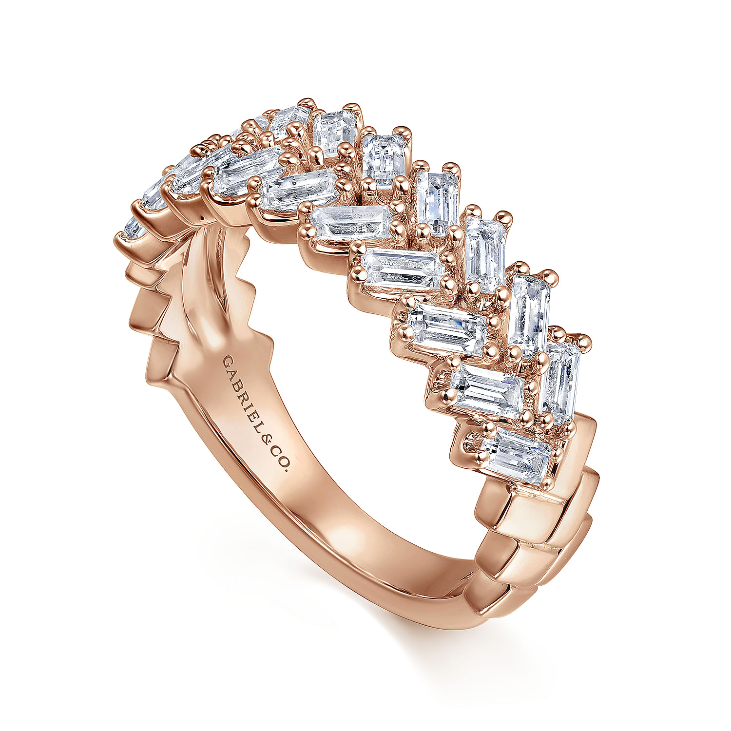 Fancy Wedding Ring in 14k Rose Gold with Baguette Natural Diamond at Gabriel & Co. - Shot 3