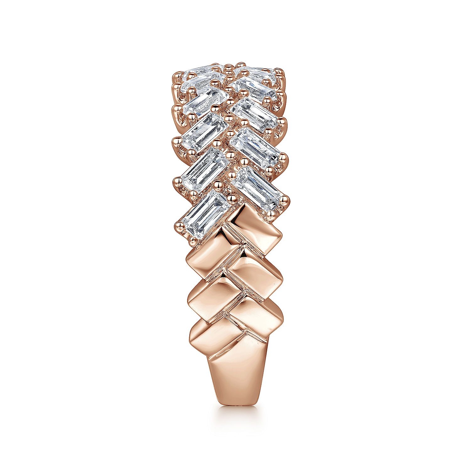Fancy Wedding Ring in 14k Rose Gold with Baguette Natural Diamond at Gabriel & Co. - Shot 4