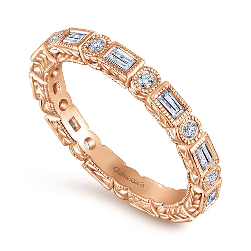 14K Rose Gold Baguette and Round Diamond Eternity Ring - Shot 3