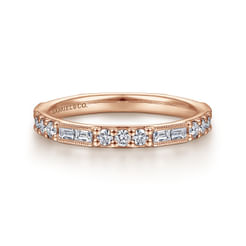 14K Rose Gold Baguette and Round Diamond Stackable Ring