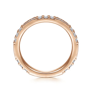14K Rose Gold Baguette and Round Diamond Stackable Ring