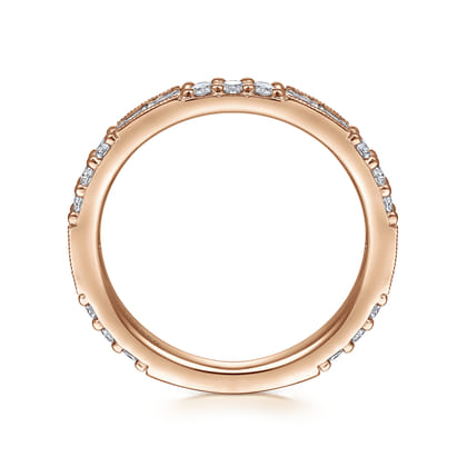 14K Rose Gold Baguette and Round Diamond Stackable Ring