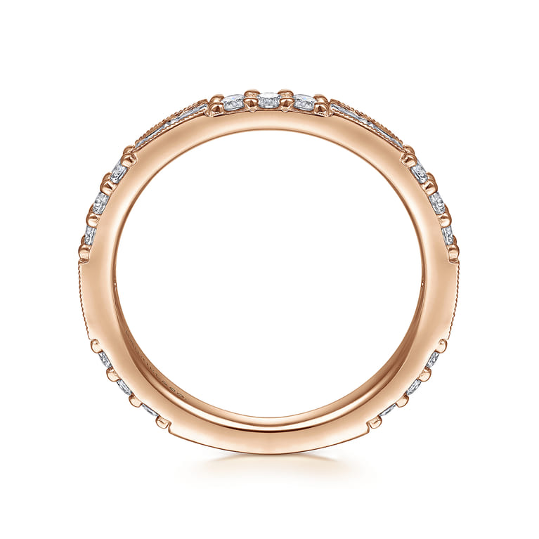 14K Rose Gold Baguette and Round Diamond Stackable Ring - 0.6 ct - Shot 2